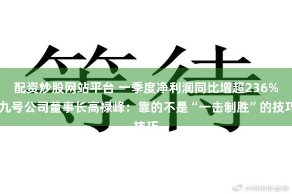 配资炒股网站平台 一季度净利润同比增超236% 九号公司董事长高禄峰：靠的不是“一击制胜”的技巧