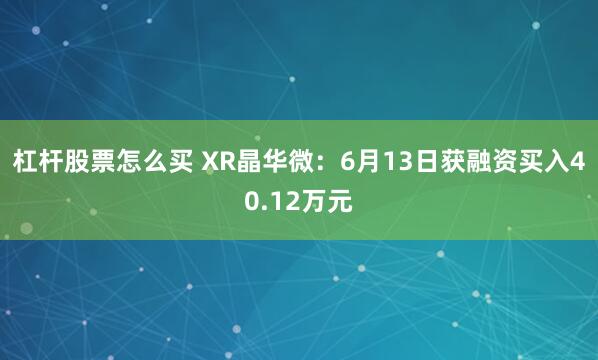 杠杆股票怎么买 XR晶华微：6月13日获融资买入40.12万元